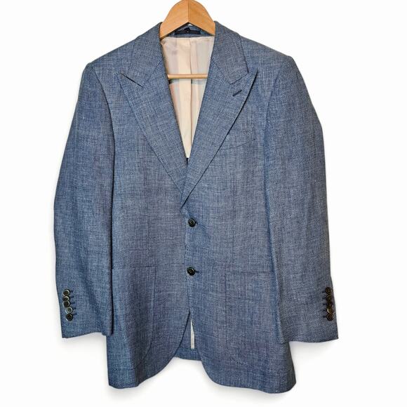 Suitsupply Mens Light Blue Linen Wool Peak Lapel Havana...